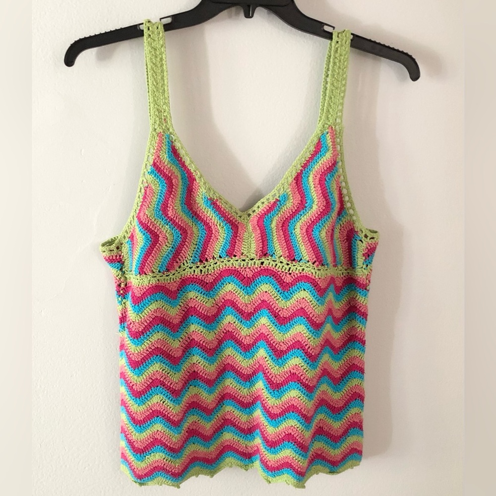 ambition Rainbow Crochet Tank Top NWT Festival Colorful Y2K